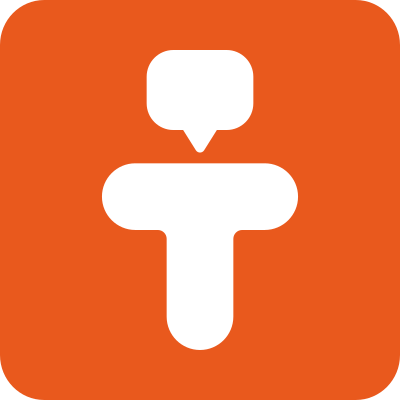 Logo of the tandem app - orange square with a letter T that looks like a siluette.