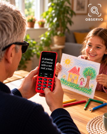 A father let´s Observo describe his daughter´s drawing.