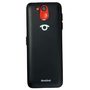 BlindShell classic 2 de color rojo en funda de TPU negra, parte trasera.