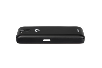 Picture of the right side of the black BlindShell Classic 2. Detail of the side action button.