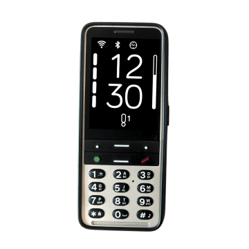 BlindShell classic 3 color arena dorada en funda TPU negra, parte delantera.
