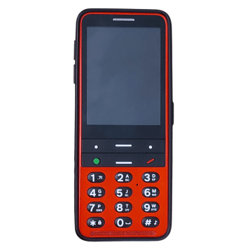 BlindShell classic 2 de color rojo en funda de TPU negra, parte delantera.